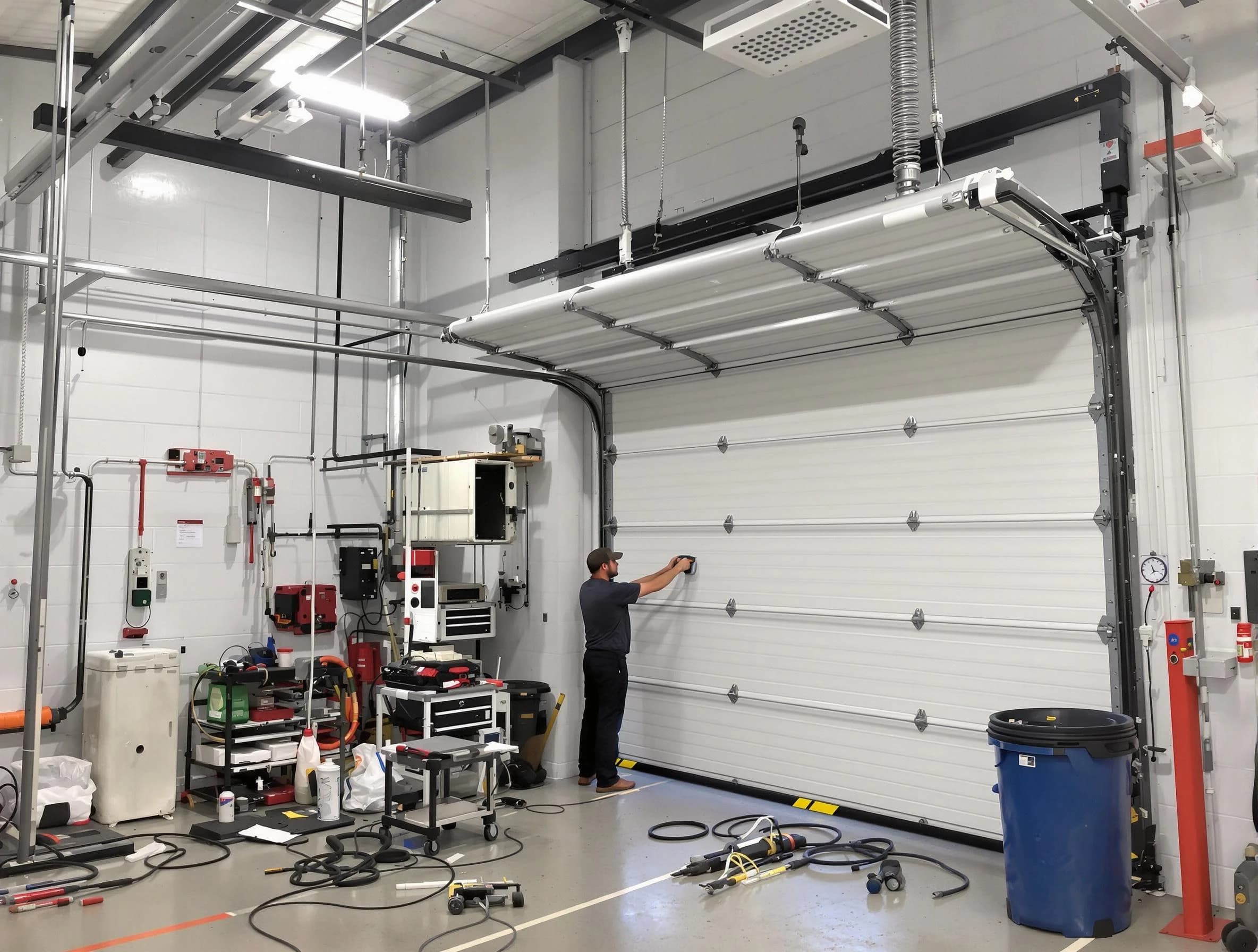 Gilbert Garage Door Repair certified technician performing commercial door repair at a Gilbert business facility