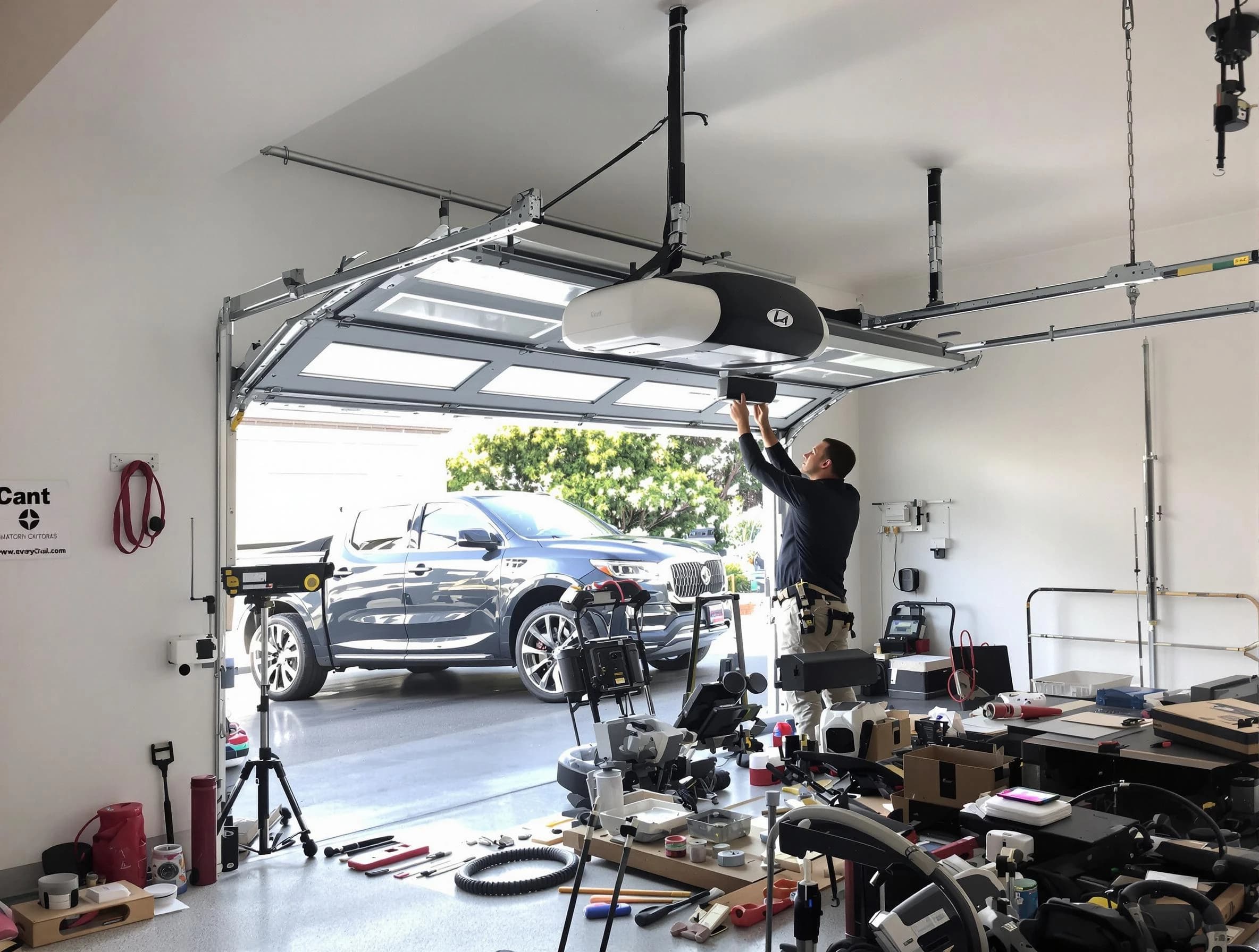 Gilbert Garage Door Repair specialist installing smart garage door opener system in Gilbert home