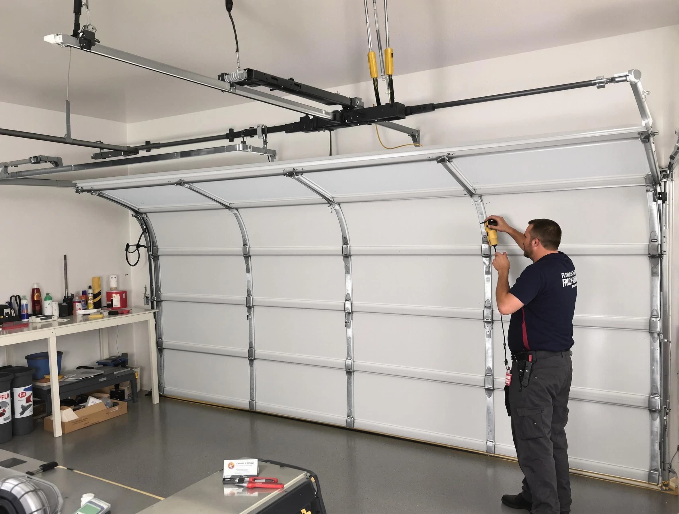 Gilbert Garage Door Repair certified technician performing overhead door system repair in Gilbert