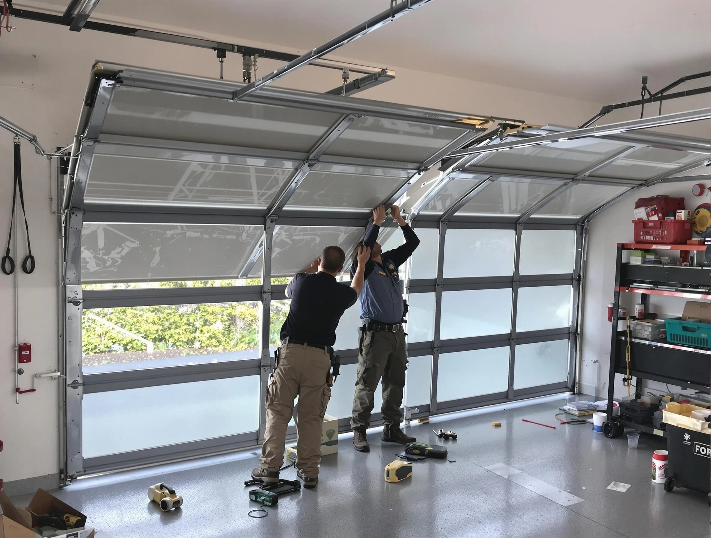 Gilbert Garage Door Repair expert performing precise panel replacement on Gilbert garage door