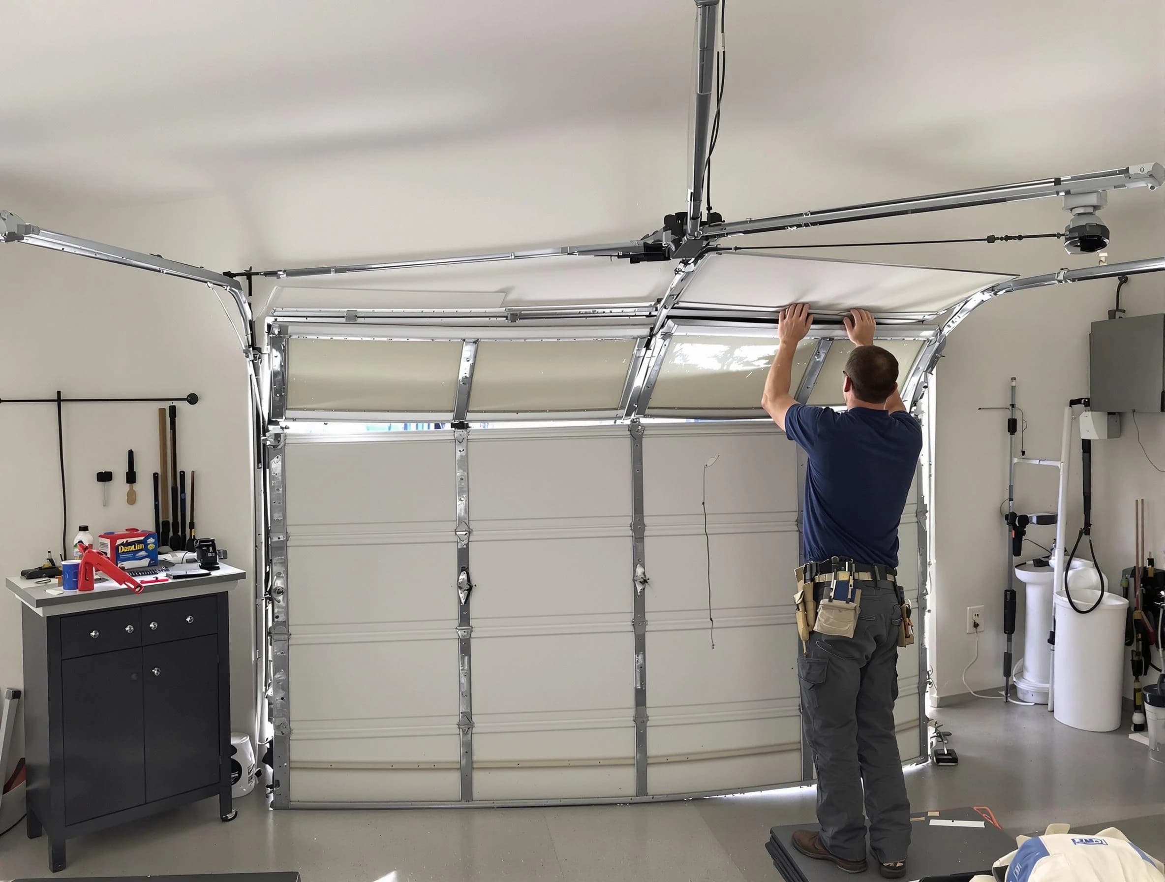 Gilbert Garage Door Repair specialist performing precise section replacement on Gilbert garage door